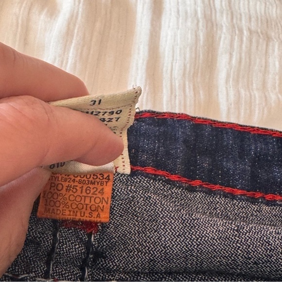 True Religion super T jeans distressed OOAK mid low rise red Rare NEW deadstock - Picture 7 of 16